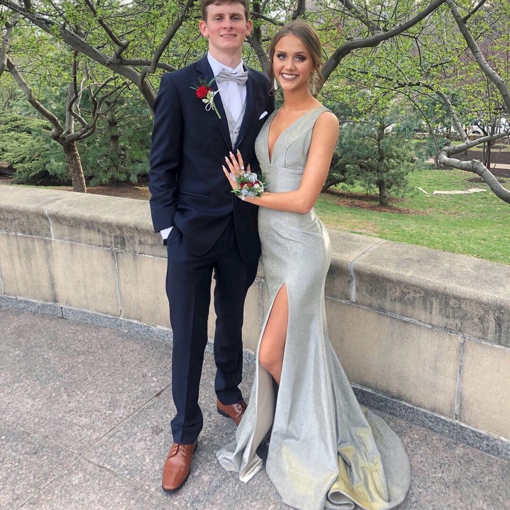 Sliver/Gold Reflective Sherri Hill Prom Dress
